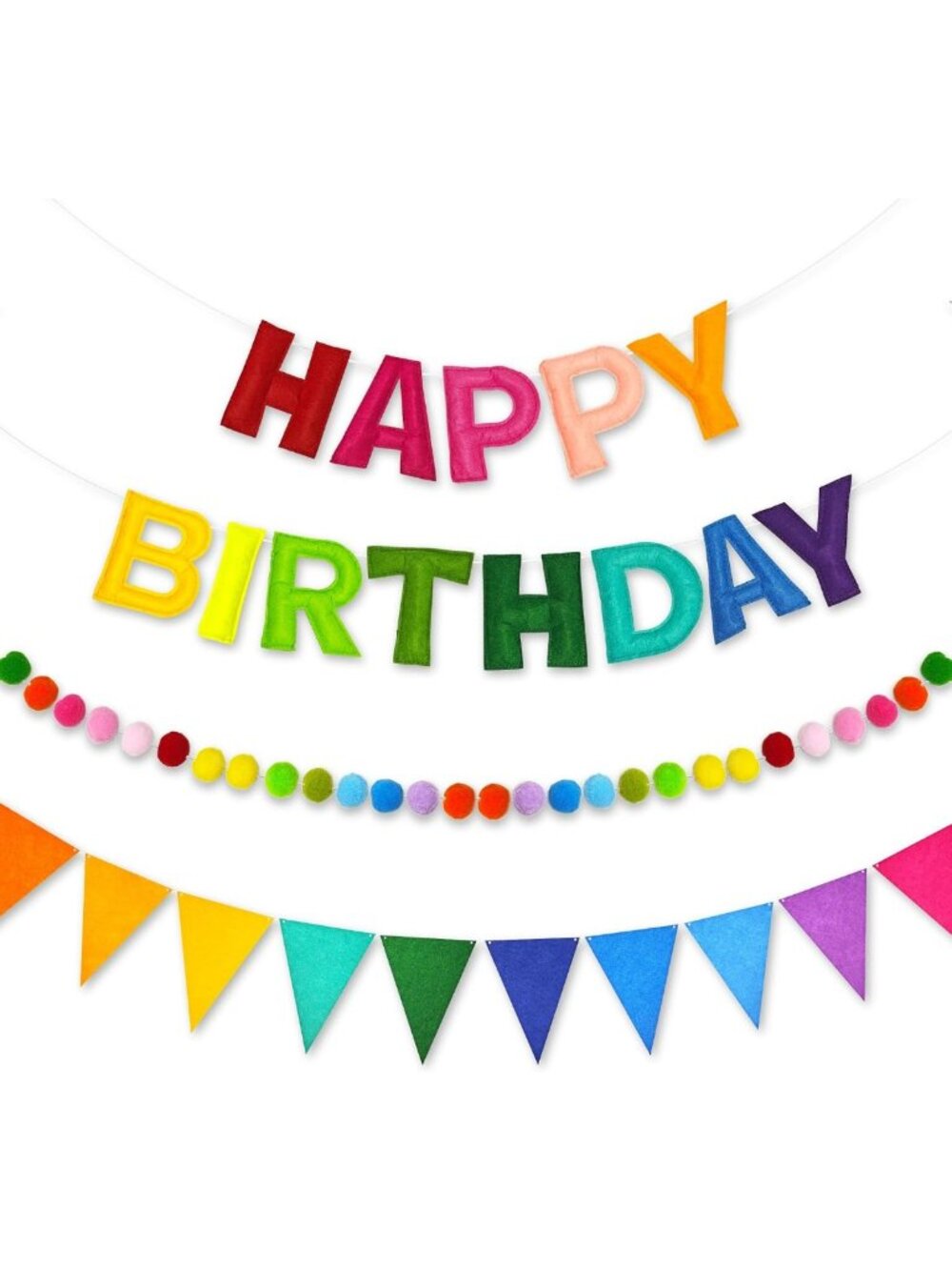 3 PCS Pre-Strung 3D Rainbow Happy Birthday Banner Decorations for Party